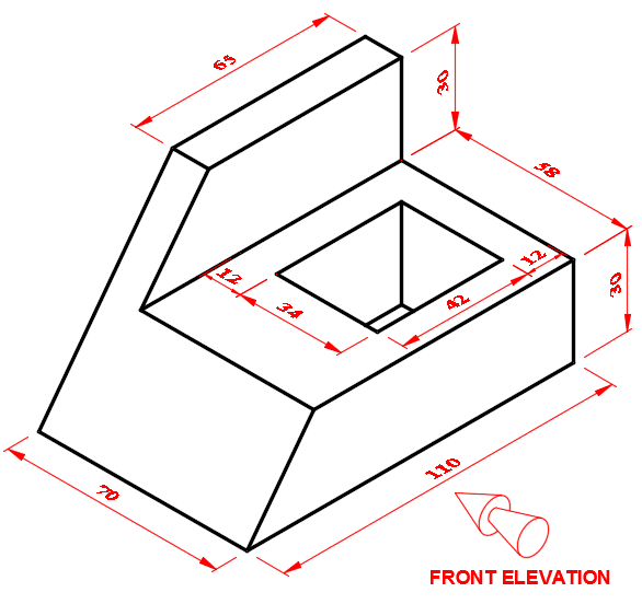 sloping surface projection in third angle
