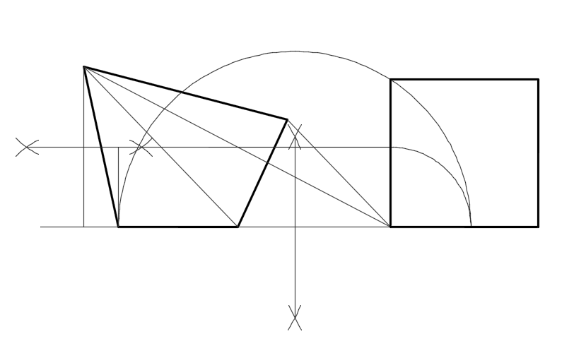 convert a quadrilateral to a square of equal area