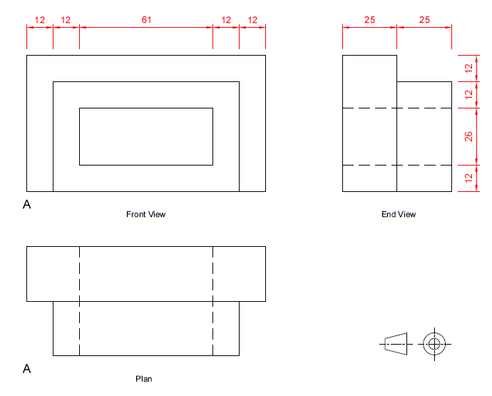 solid objects from front end and plan views