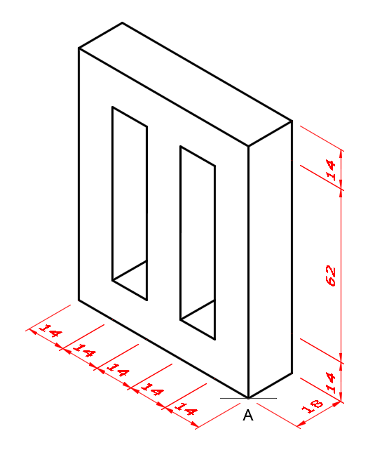 planometric projection block with holes
